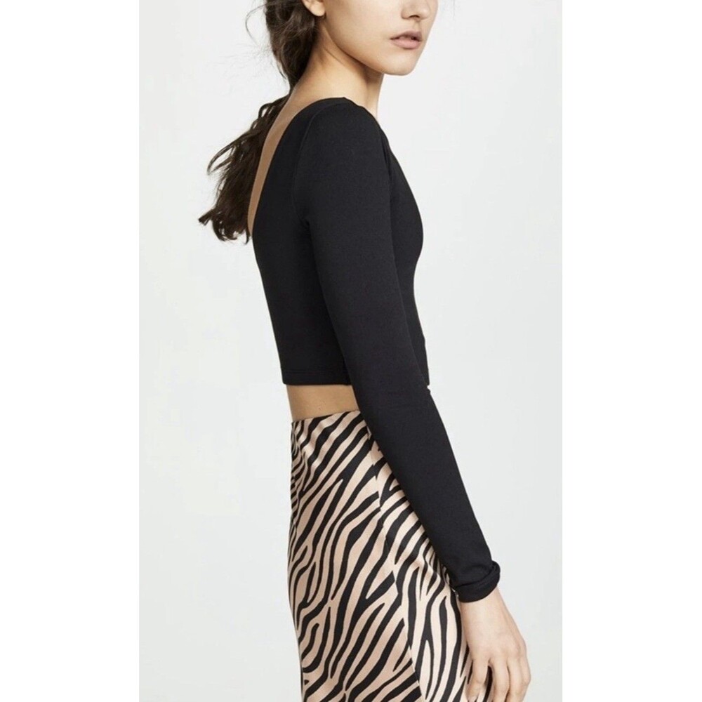 Susana Monaco S Scoop Back Crop Top Black Long Sleeves Boat Neck Size Small